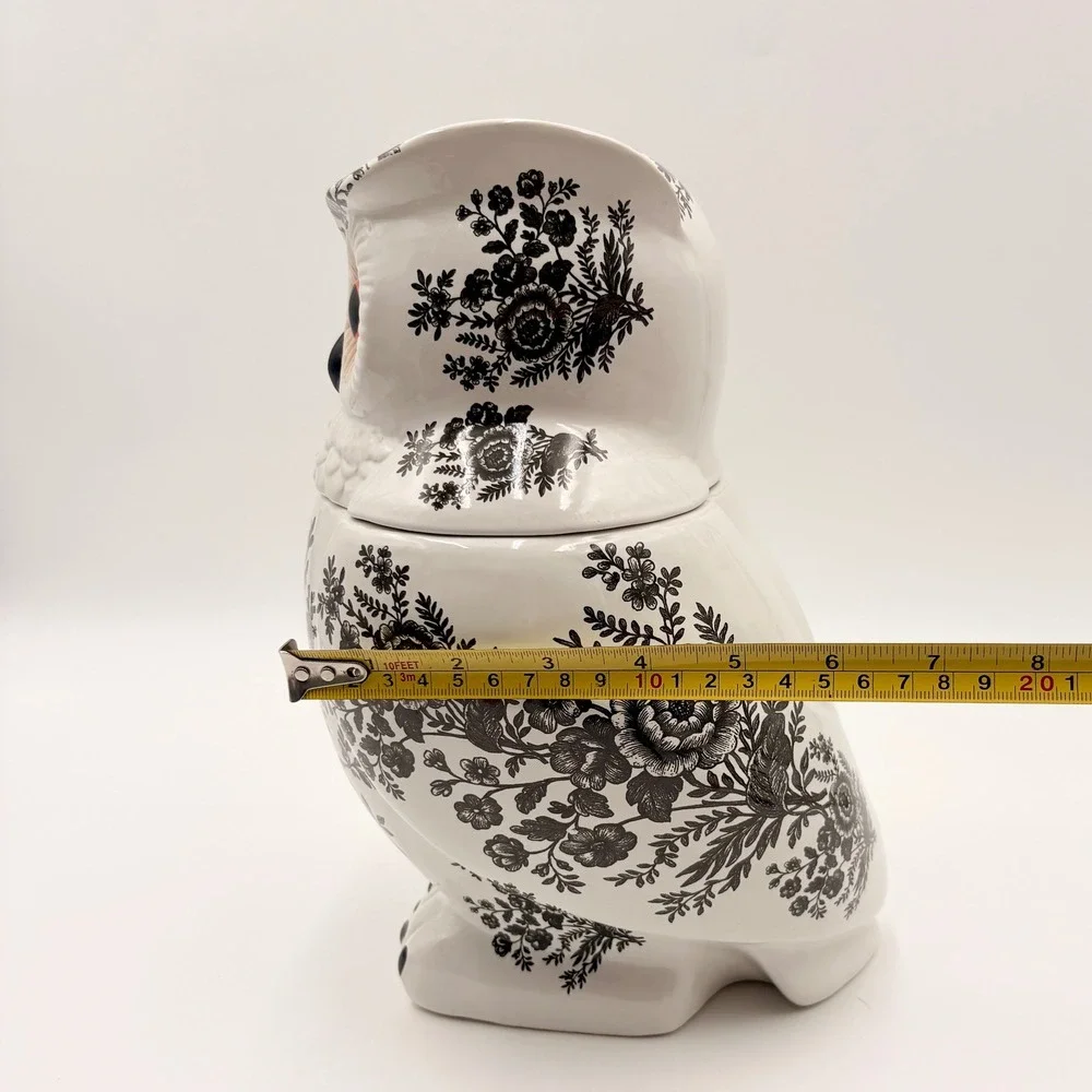 Spooky Street Owl Cookie Jar White Black Floral Toile Ceramic 78oz Halloween New